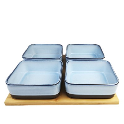 Dessert Serving Tray Platters Bamboo Wood Plated Leg Party Lacquer Hamburger Bbq ceramic square bowl and plates set