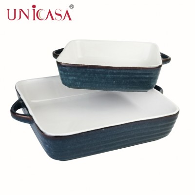 Ceramic Bakeware Stoneware Square baking dish Square baker Reactive Glazed Blue