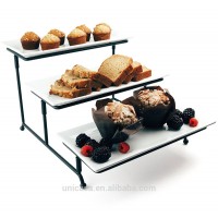 UNICASA Factory Wholesale 3 Tier Metal Display Stand with 3 Ceramic White Rectangular Platters