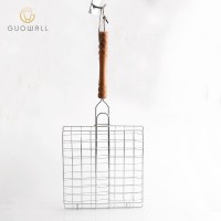 Chrome Plating With Wooden Handle Outdoor 4 Hamburger BBQ Grill